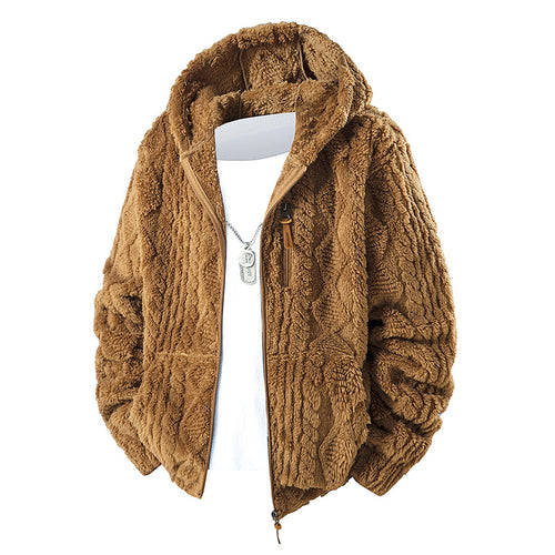 Herren Kuschelige Teddy-Fleece Kapuzenjacke mit durchgehendem Reißverschluss und Brusttasche Echo Archiv