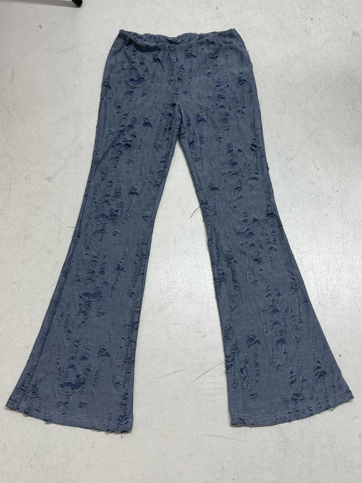 Damen nan ausgestellte Schlaghose mit hohem Bund, dehnbarer Denim-Optik und ausgefranster Destroyed-Struktur Echo Archiv