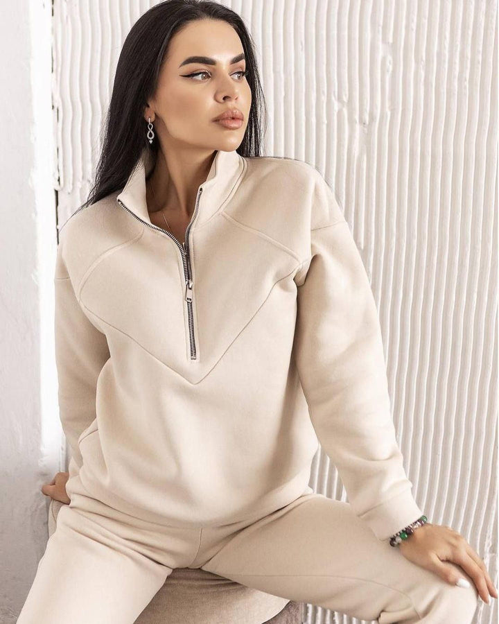 Damen Zweiteiliges Sweat-Loungewear-Set mit Troyer-Reißverschluss und elastischer Jogginghose Echoarchiv