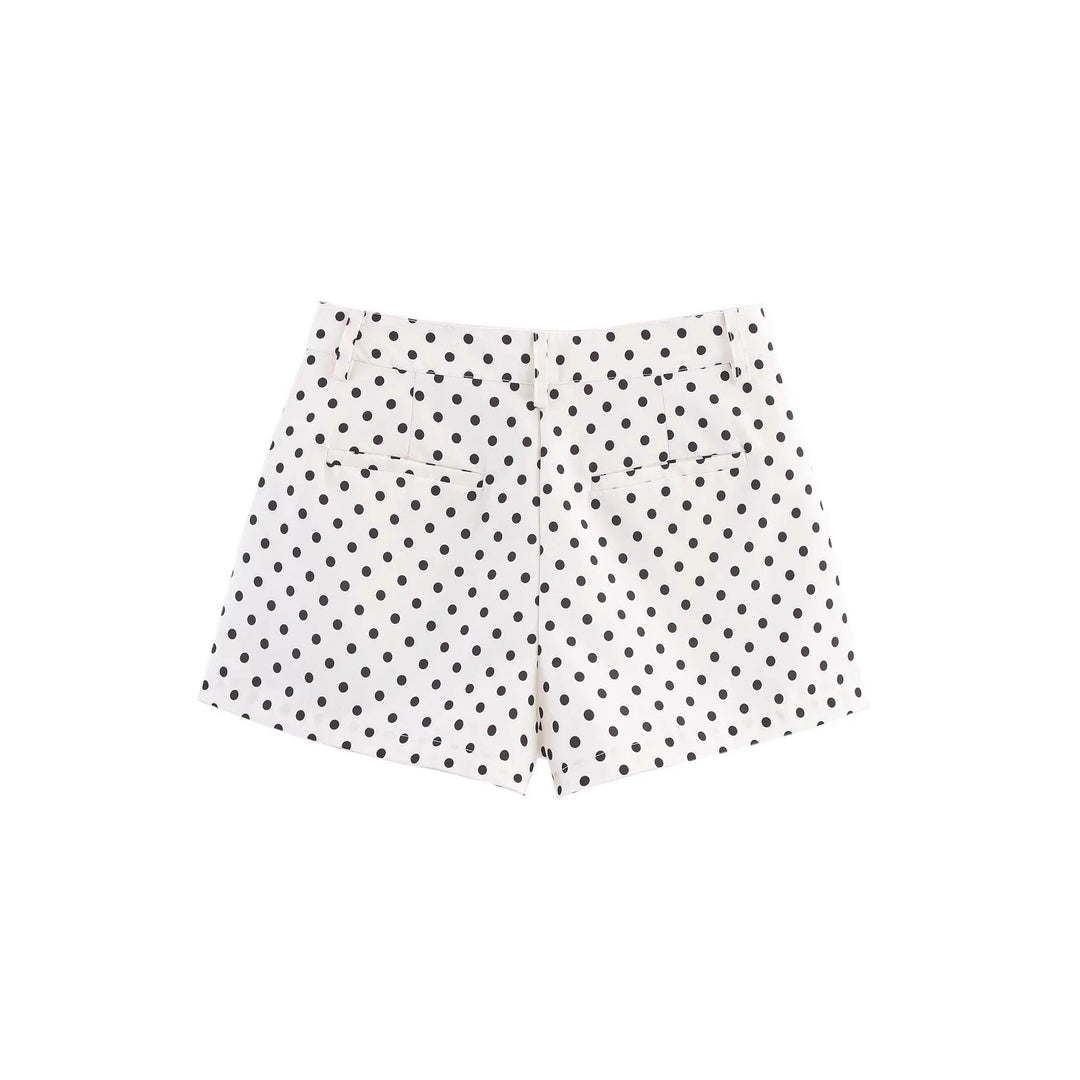 Damen nan kurz geschnittenes Zweiteiler-Set mit gepunkteter Cropped-Jacke, Stehkragen und Highwaist-Shorts Echo Archiv