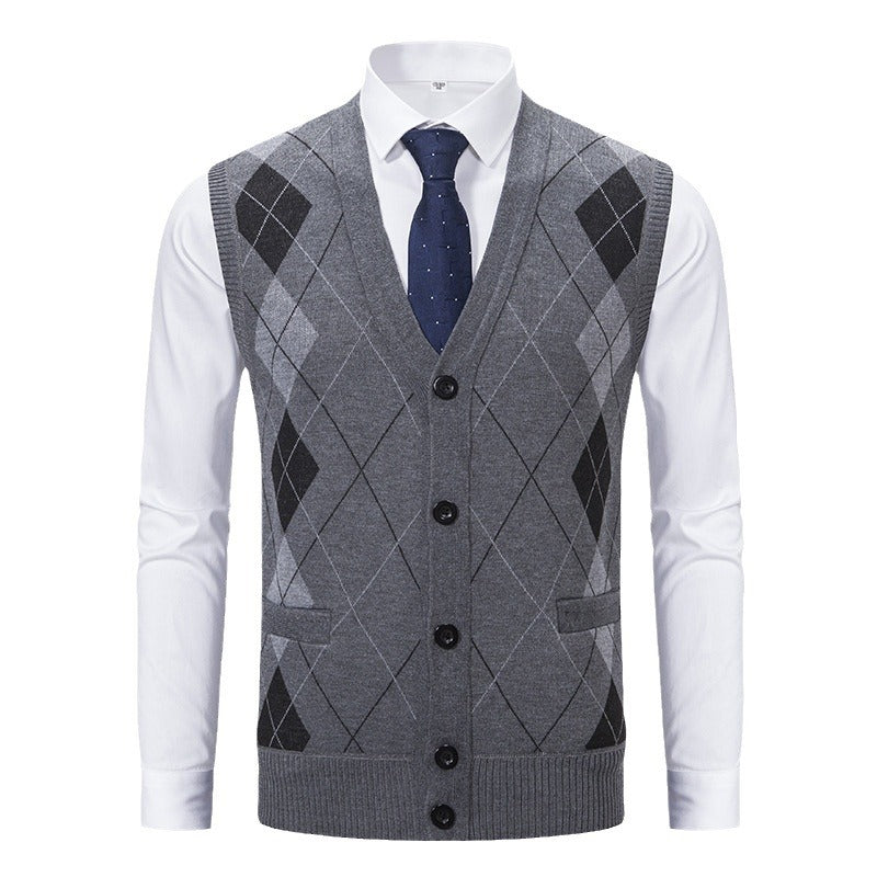 Herren elegante Strickjacke mit Rautenmuster und praktischen Taschen Echoarchiv