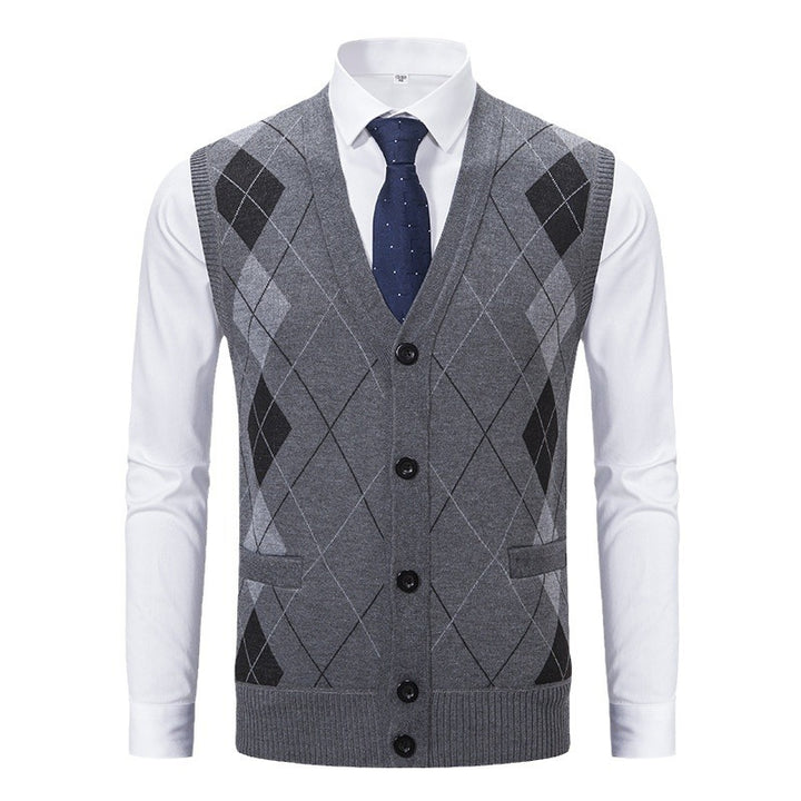 Herren elegante Strickjacke mit Rautenmuster und praktischen Taschen Echoarchiv
