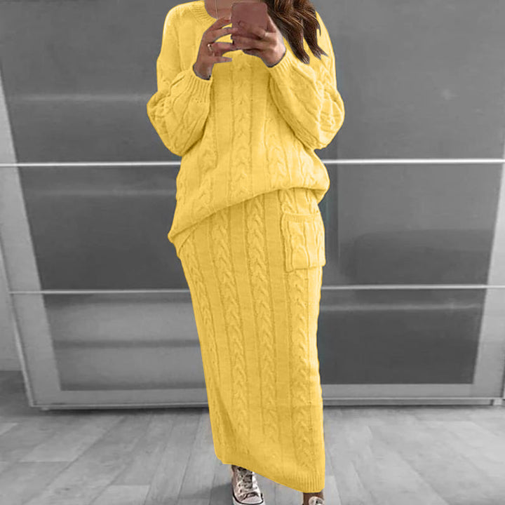 Damen nan Strickset Oversized Zopfmuster-Pullover und Maxi-Bleistiftrock mit aufgesetzter Tasche Echo Archiv