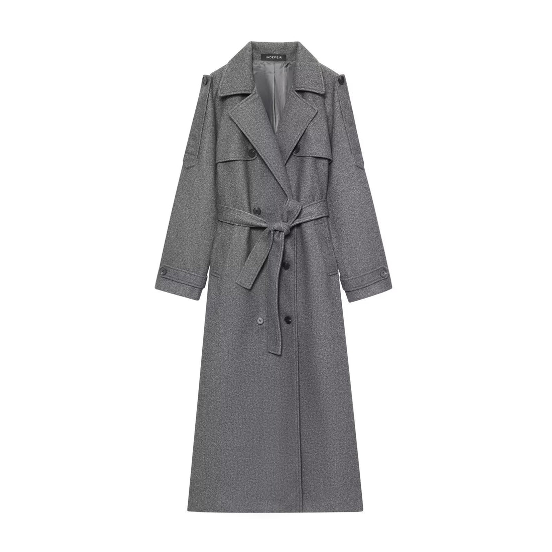 Damen Langer Woll-Trenchcoat mit Bindegürtel Echoarchiv