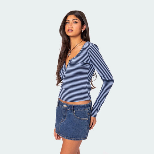 Damen Langarmshirt mit dehnbarem Streifenmuster und figurbetontem Schnitt Echo Archiv