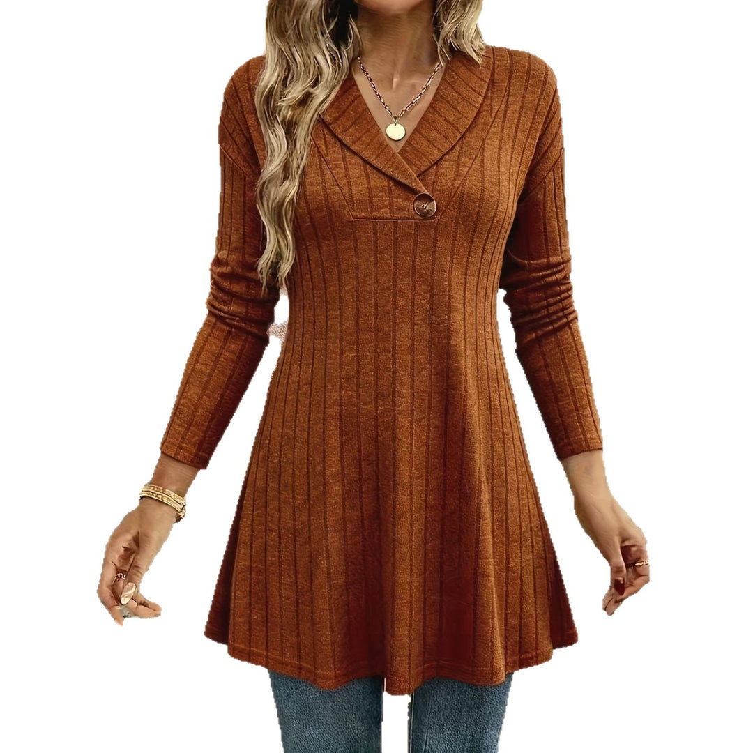 Damen Gestricktes A‑Linien‑Tunika‑Kleid mit Schalkragen und Zierknopf Echo Archiv
