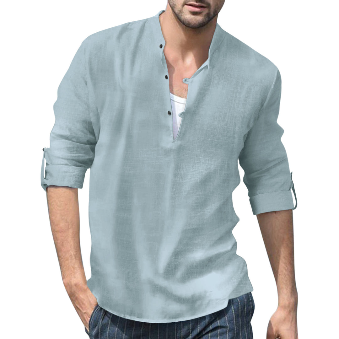 Herren lässiges Leinenhemd mit kurzes Arm und Knopfdetail Echoarchiv