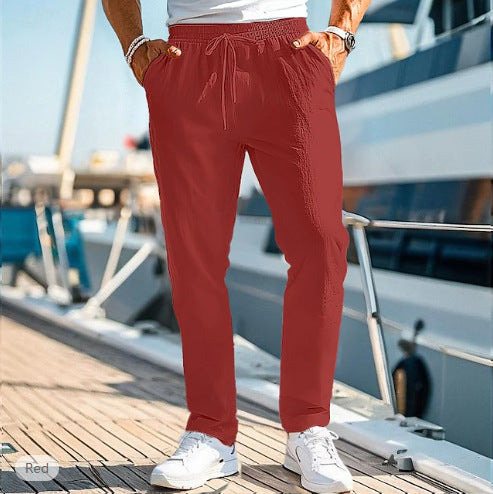 Herren lässige Leinenmisch-Joggerhose mit Kordelzug, angeschrägten Eingrifftaschen und schmalem Knöchelabschluss – Sorevano