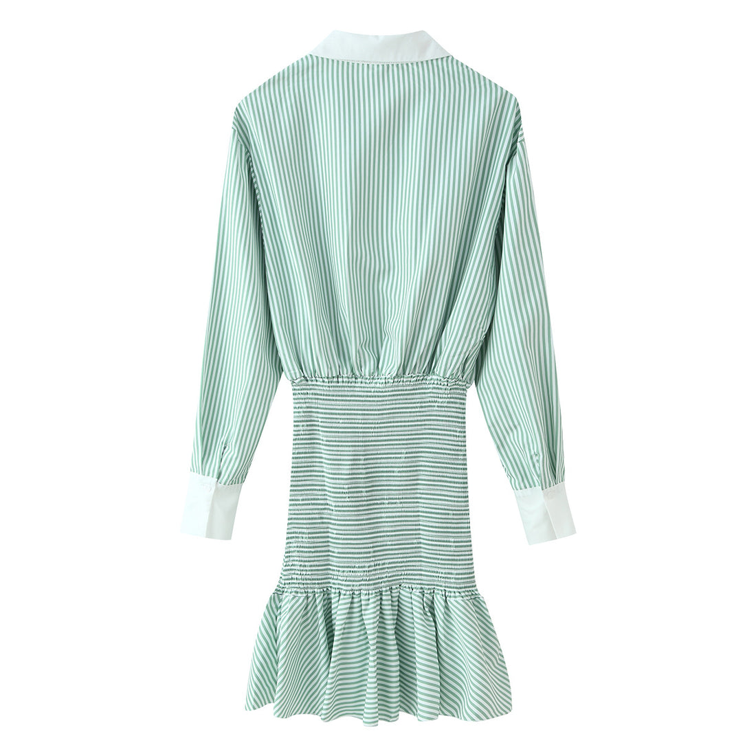 Damen Gestreiftes Hemdblusenkleid mit Taillen-Smokung, Schößchen und Kontrastkragen Echoarchiv