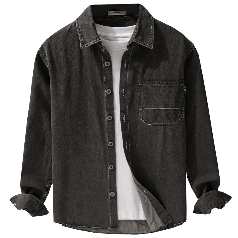 Herren Gewaschenes Denim-Overshirt im Workwear-Look mit Kontrastnähten Echoarchiv