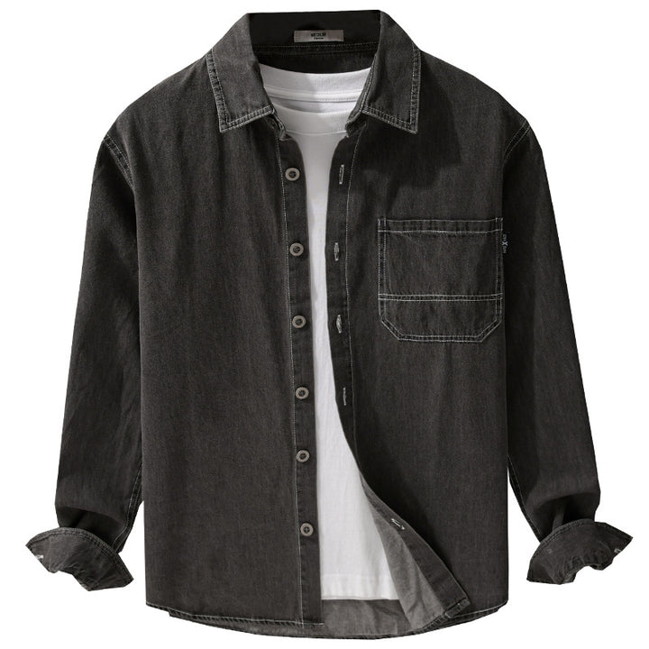 Herren Gewaschenes Denim-Overshirt im Workwear-Look mit Kontrastnähten Echoarchiv