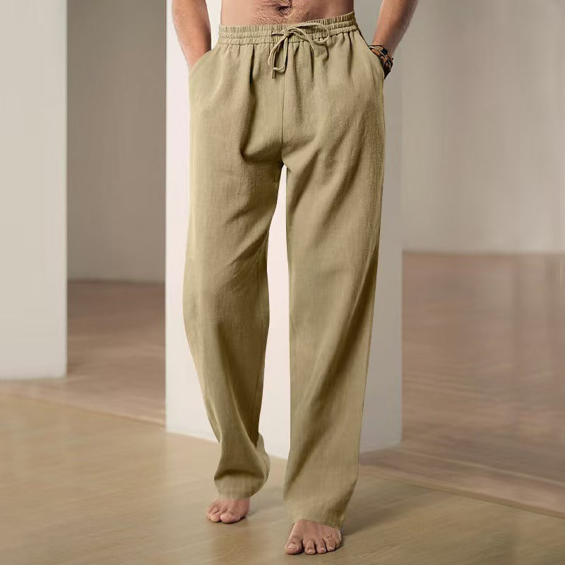 Herren lässige Leinenhose mit elastischem Bund und seitlichen Taschen Echoarchiv