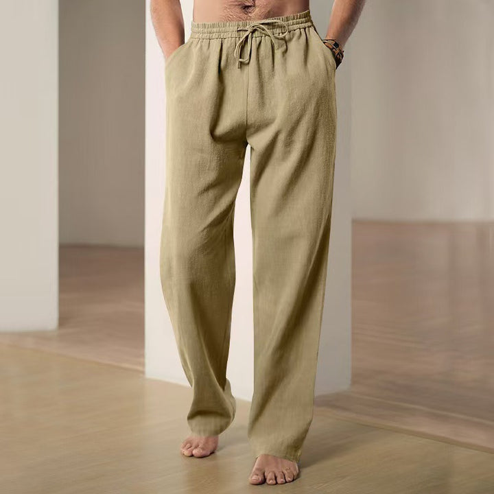 Herren lässige Leinenhose mit elastischem Bund und seitlichen Taschen Echoarchiv