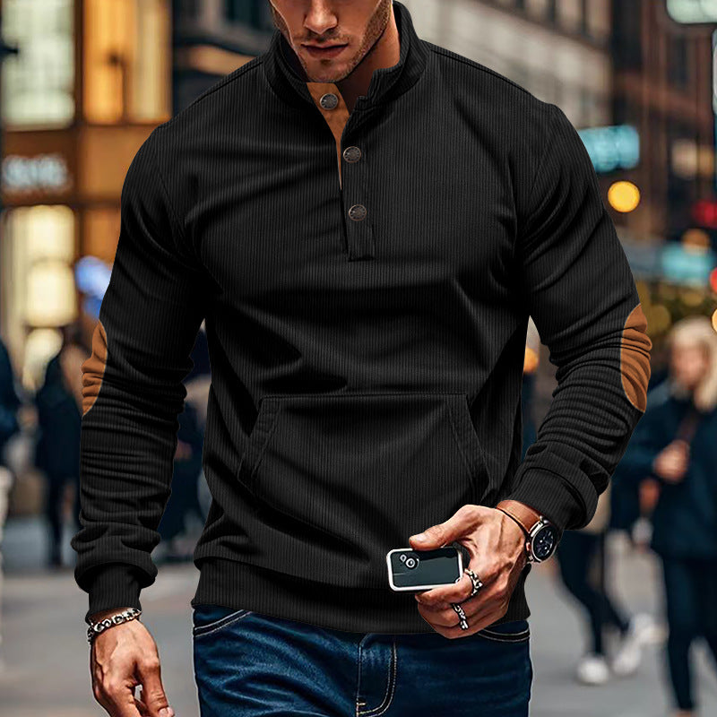 Herren lässiger Pullover mit Stehkragen und Knopfleiste Echoarchiv