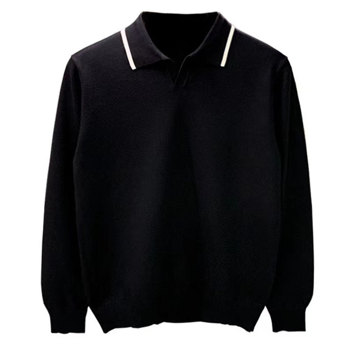 Herren Feinstrick-Polopullover mit offenem Polokragen und kontrastierter Kanten Echoarchiv