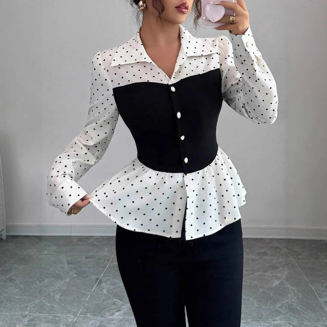 Damen Zweiteilig wirkende Bluse mit Korsagen‑Optik und Peplum – Avérine