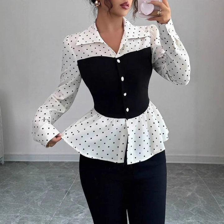 Damen Zweiteilig wirkende Bluse mit Korsagen‑Optik und Peplum – Avérine