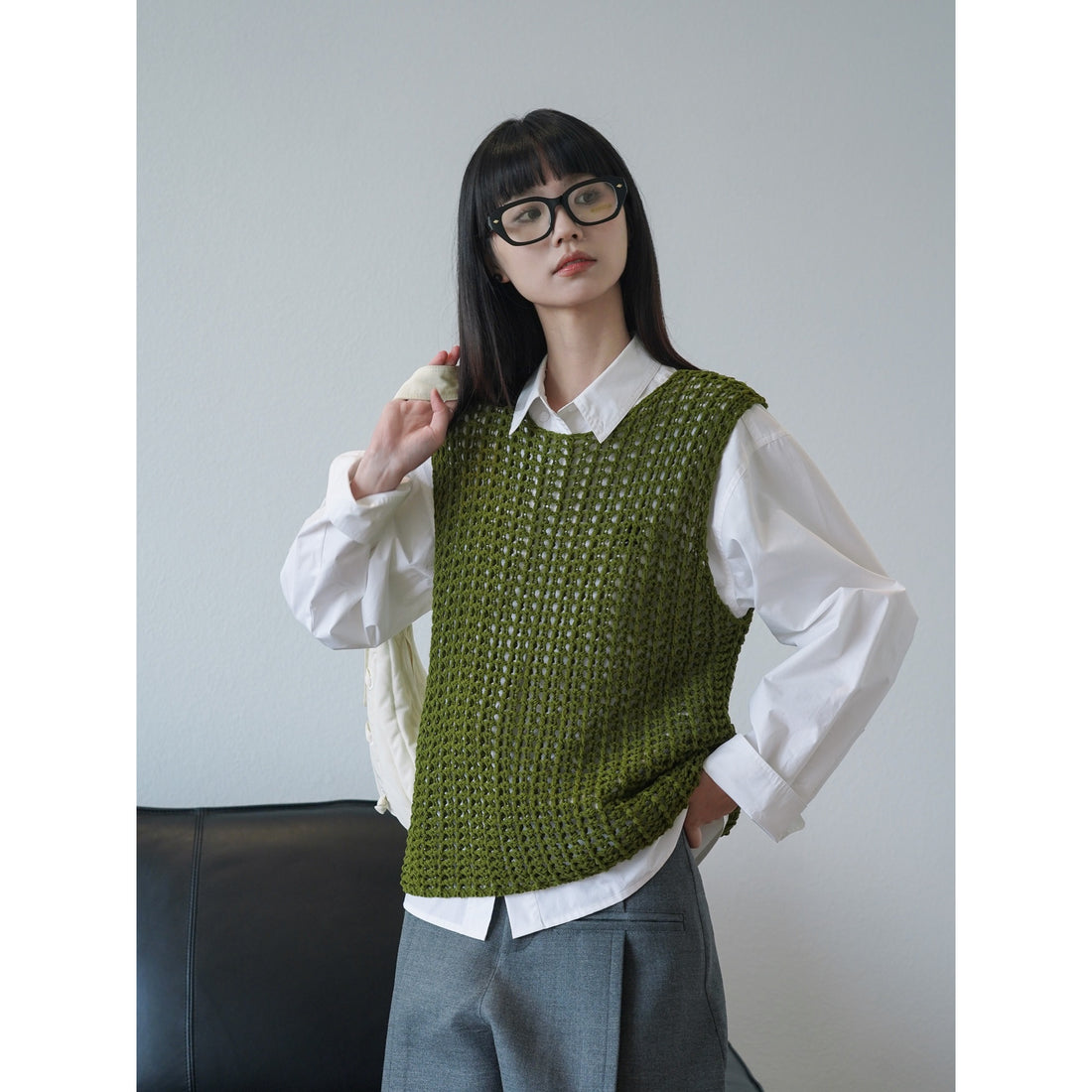 Damen Gehäkelte Grobstrick‑Weste im Layering‑Stil aus Baumwollmix Echoarchiv