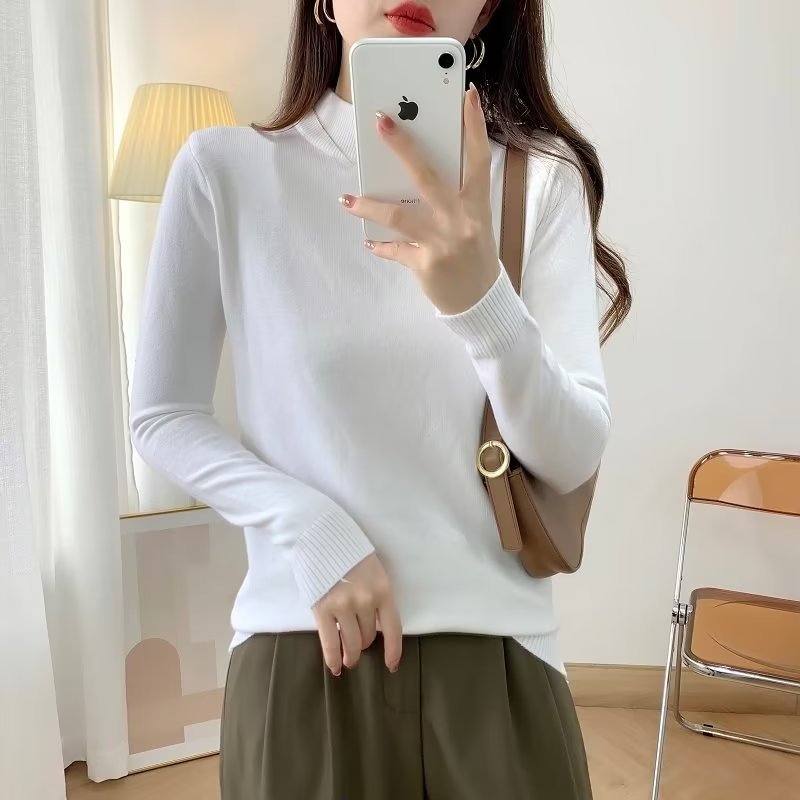 Damen Feiner Langarm-Feinstrickpullover mit schmalem Stehkragen und gerippten Bündchen Echoarchiv