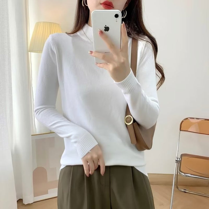 Damen Feiner Langarm-Feinstrickpullover mit schmalem Stehkragen und gerippten Bündchen Echoarchiv