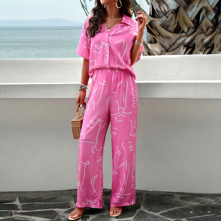 Damen Lässiges Zweiteiliges Set mit weitem Hosen-Design und elegantem Oberteil Echo Archiv