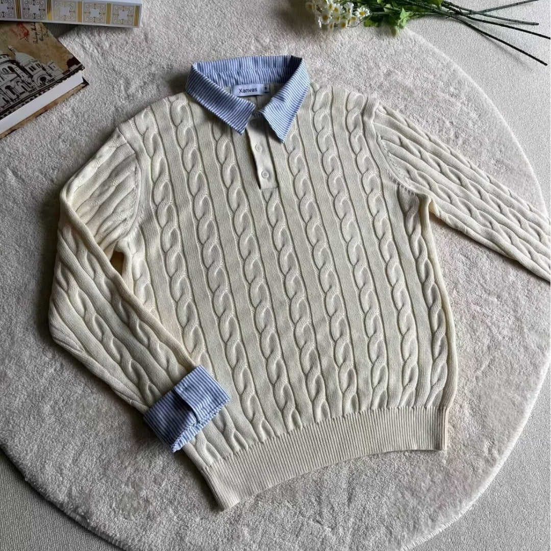 Damen Modischer Grobstrickpullover mit attraktivem Hemdkragen Echoarchiv