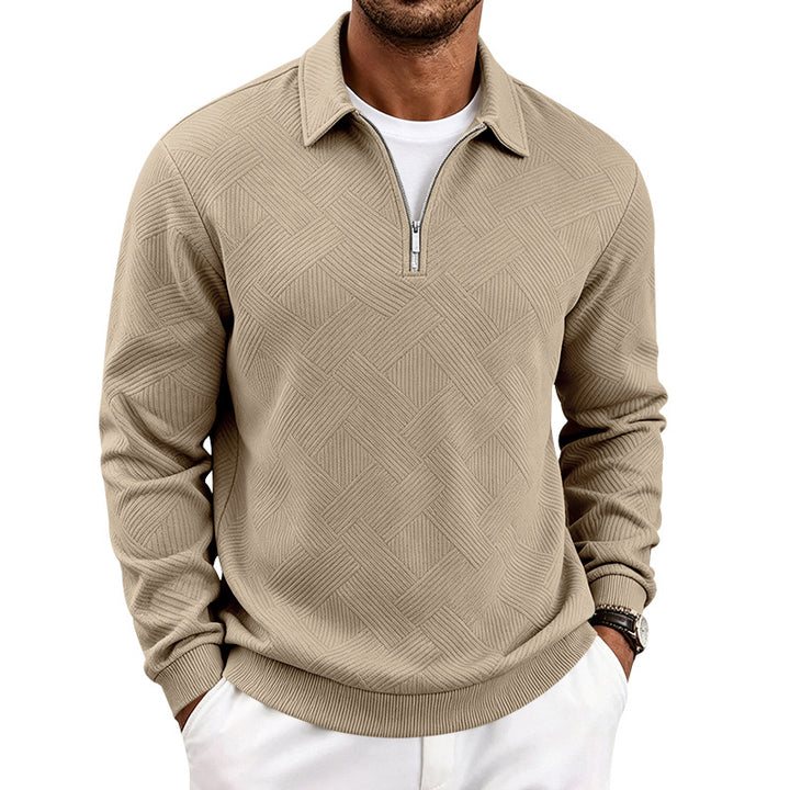 Herren Feinstrukturierter Halbzip-Pullover mit grafischer Waffelstrick-Optik und Stehkragen Echoarchiv