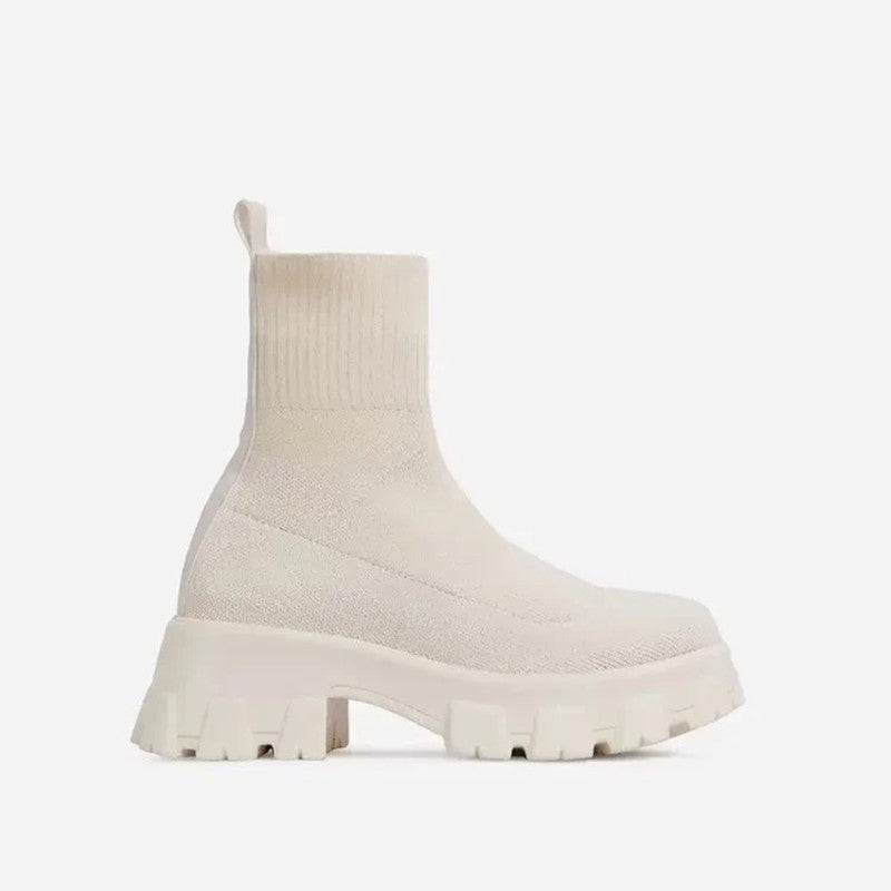 Damen Strick‑Sock‑Boots mit grober Lug‑Sohle und integriertem Komfortkeil Echo Archiv