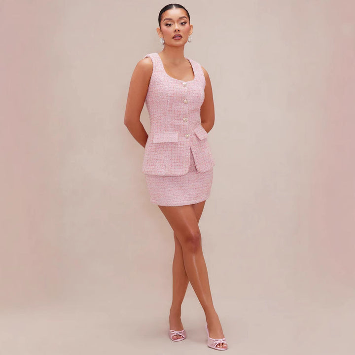 Damen Tweed Mini-Kleid mit zeitlosen Knopfdetails und eleganter Silhouette Echo Archiv