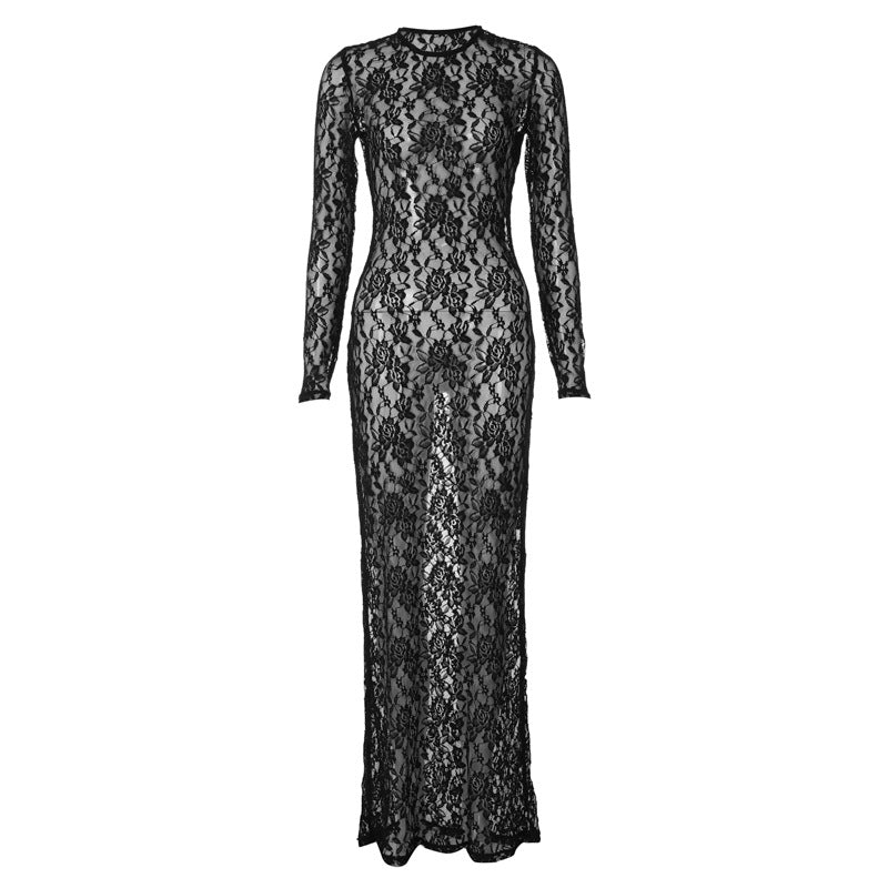 Damen Spitzenabendkleid mit elegantem Rückenausschnitt und langem Arm Echo Archiv