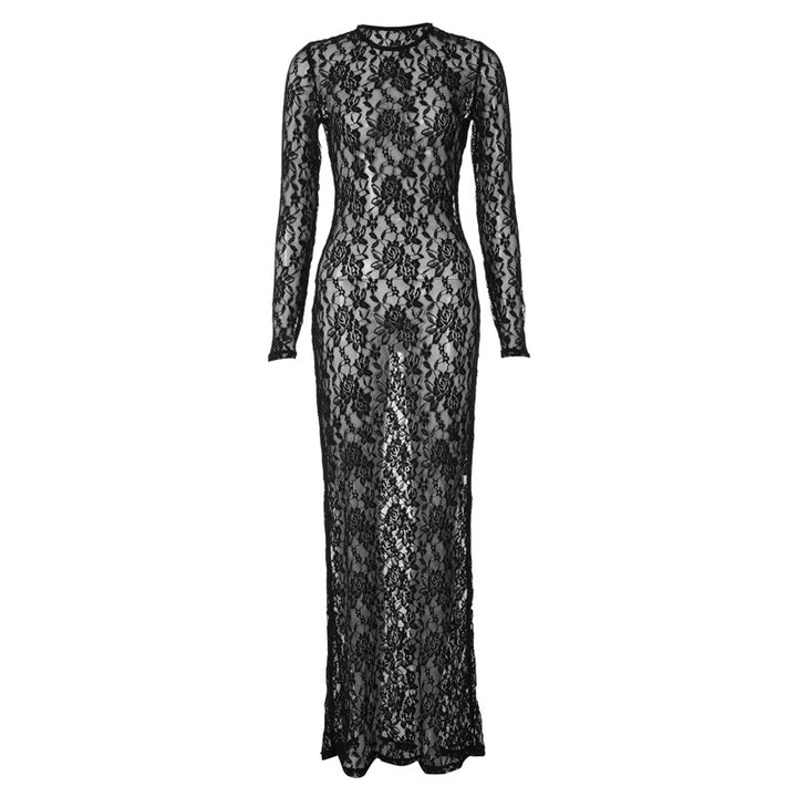 Damen Spitzenabendkleid mit elegantem Rückenausschnitt und langem Arm Echo Archiv