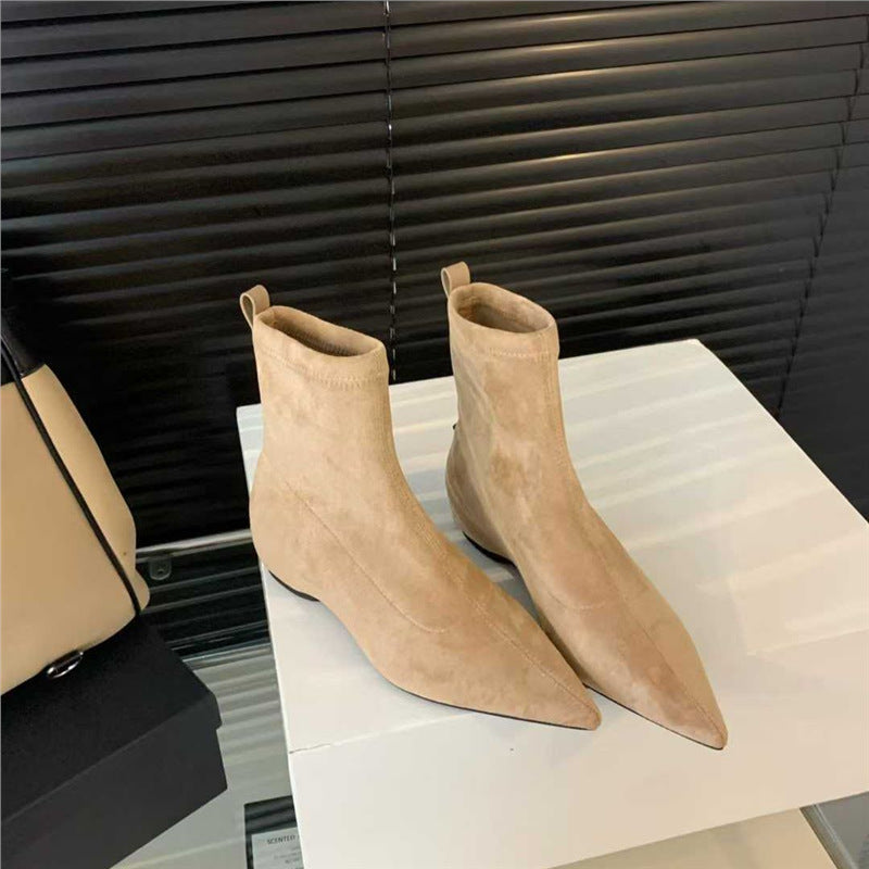 Damen spitz zulaufende Sock‑Stiefeletten aus Velourslederoptik mit engem Schaft Echo Archiv