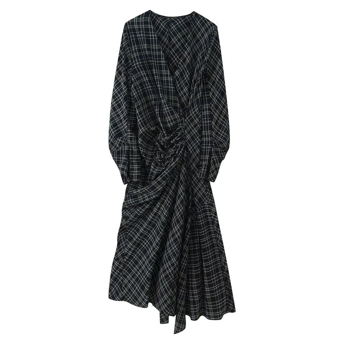Damen Midikleid mit Wickoptik, seitlicher Raffung und asymmetrischem Saum Echoarchiv