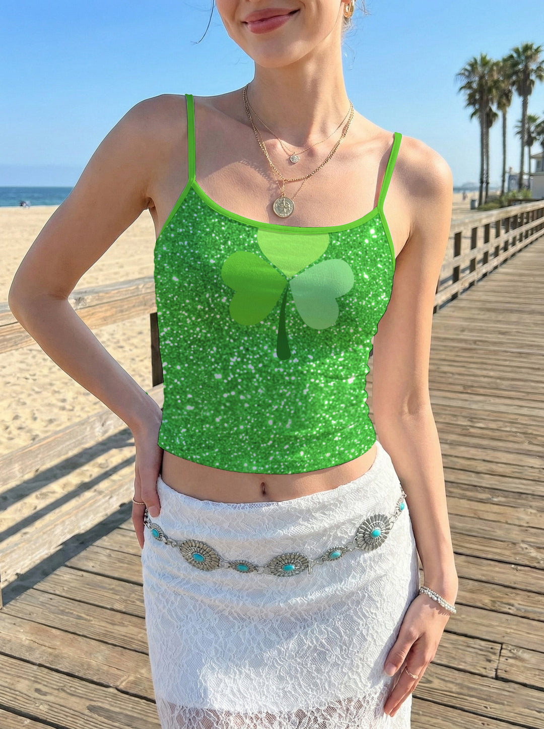 Damen Crop-Top mit floralem Motiv und verstellbaren Trägern Echo Archiv