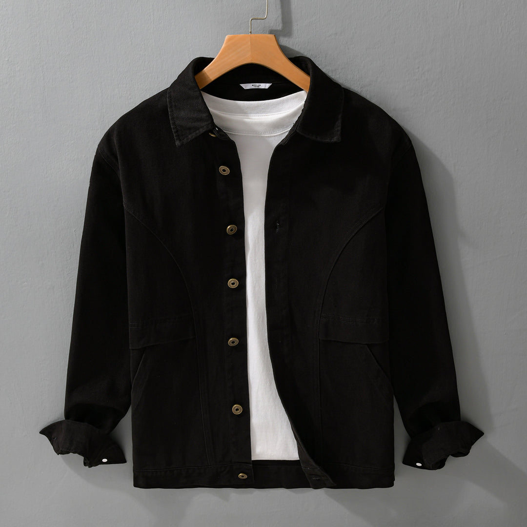 Herren robuste Canvas-Workerjacke mit Fronttaschen und markanten Ziernähten Echoarchiv