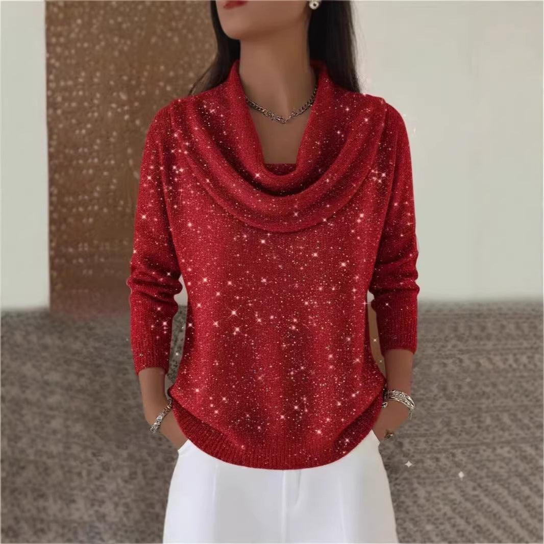 Damen Glitzernder Strickpullover mit Wasserfall-Ausschnitt Echo Archiv