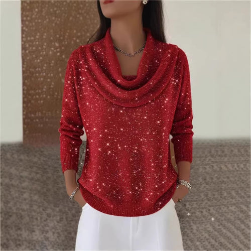 Damen Glitzernder Strickpullover mit Wasserfall-Ausschnitt Echo Archiv