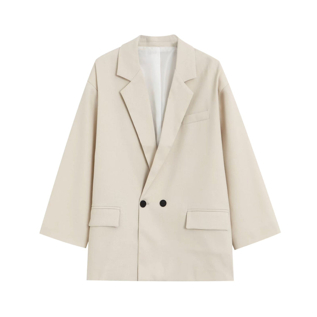Damen Oversize Doppelreihiger Blazer mit tiefem Revers und Paspeltaschen Echo Archiv