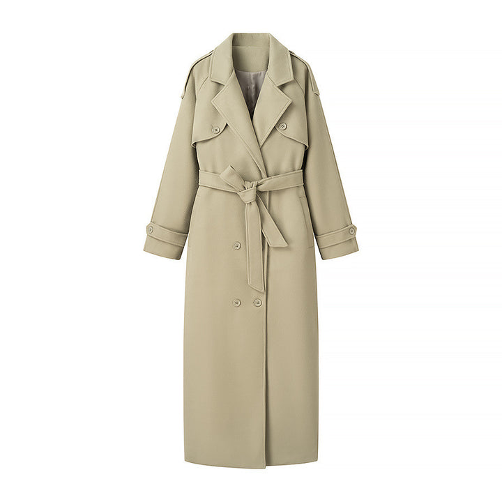 Damen nan maxi Trenchcoat mit doppelreihiger Knopfleiste, Bindegürtel und Epauletten Echo Archiv