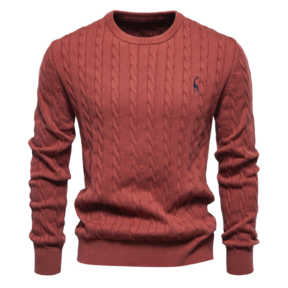 Herren Strickpullover mit Zopfmuster und Rundhalsausschnitt – Norvane