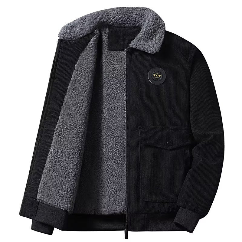 Herren Cord-Workerjacke mit Teddyfutter, Reißverschluss und Pattentasche Echoarchiv
