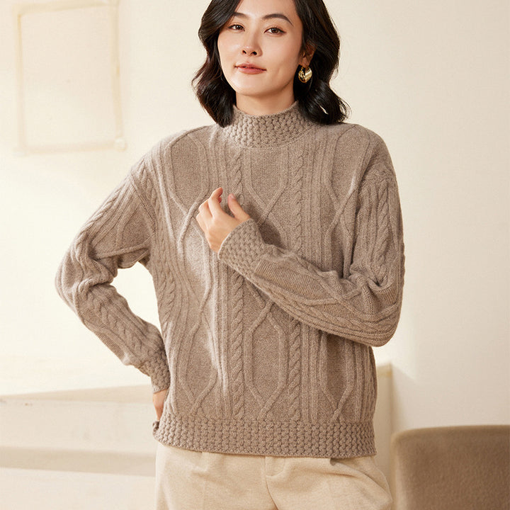 Damen Zopfstrick-Mockneckpullover mit kurzer Boxy-Silhouette Echoarchiv