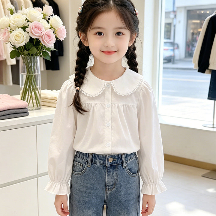 Mädchen elegante Bluse mit rüschenbesetztem Kragen Echo Archiv