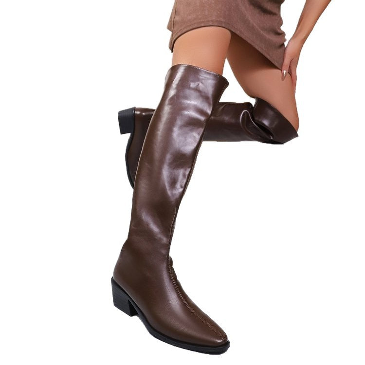 Damen Kniehohe Stiefel mit spitzer Zehenpartie und mittelhohem Blockabsatz – Lioré