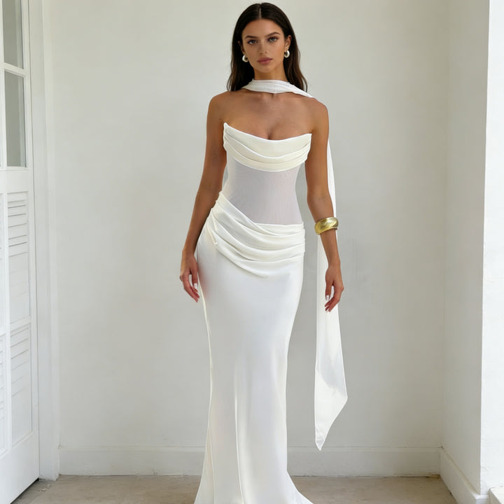 Damen Elegantes schulterfreies Maxikleid mit verführerischem Rüschendetail Echo Archiv