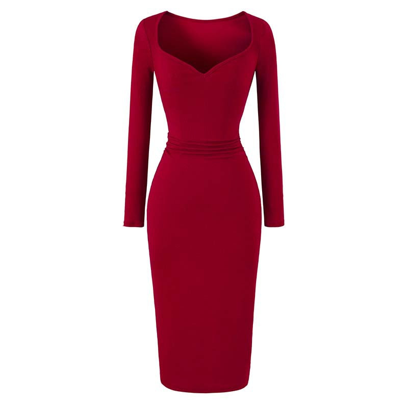 Damen Eng anliegendes Midikleid mit herzförmigem Ausschnitt und langen Ärmeln Echoarchiv