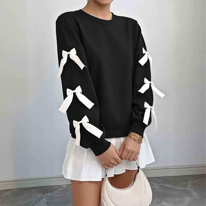 Damen Sweatshirt mit dekorischen Schleifen an den Ärmeln Echoarchiv