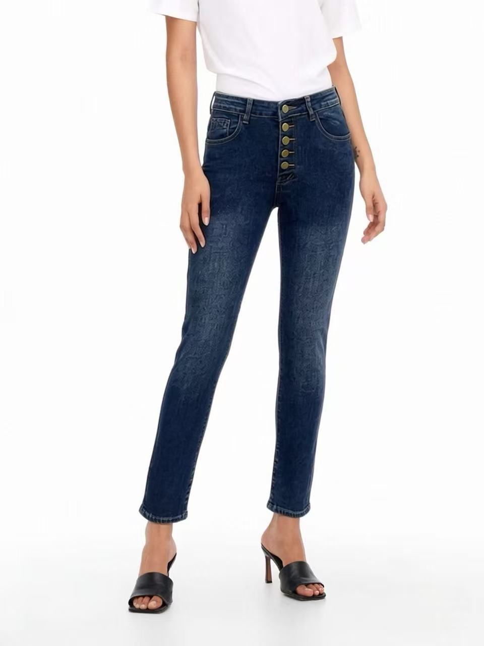 Damen Slim-Fit Jeans mit eleganter Knopfleiste und hohem Bund Echo Archiv