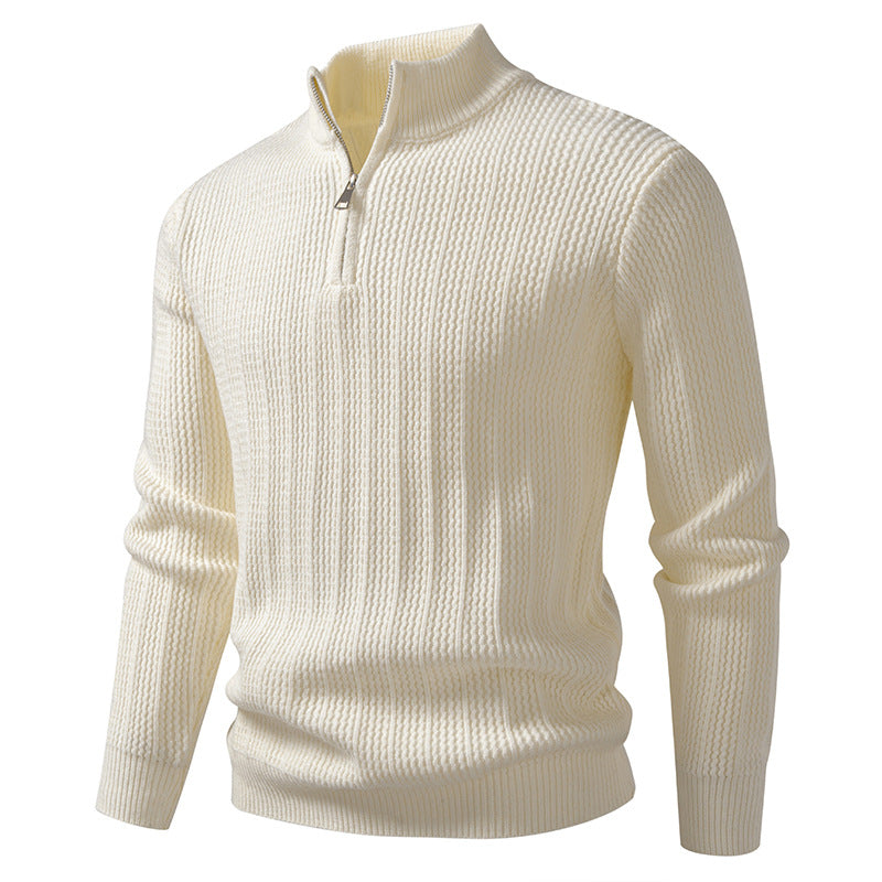 Herren nan feinstrukturierter Halbzip-Pullover mit Stehkragen, geripptem Strukturstrick und schmaler Passform Echo Archiv