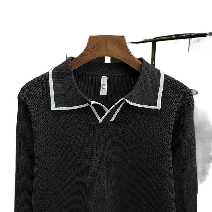 Herren Feinstrick-Polo-Pullover mit Kontrastpaspel und Hemdkragen Echoarchiv